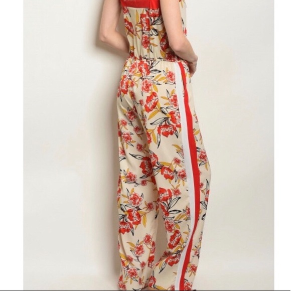 Be You Tiful Pants - CCO$!!! Red & Floral Side Striped Jumper Be You Tiful Pants - CCO$!!! Red & Floral Side Striped Jumper